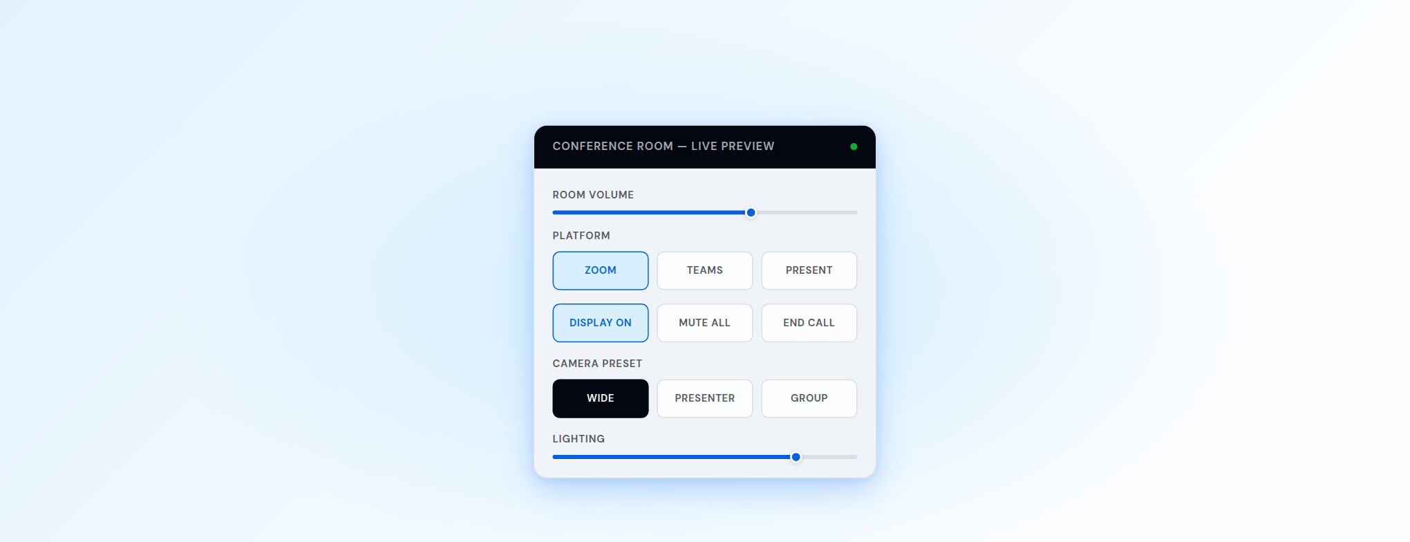 UCI Kit Basic — control panel preview